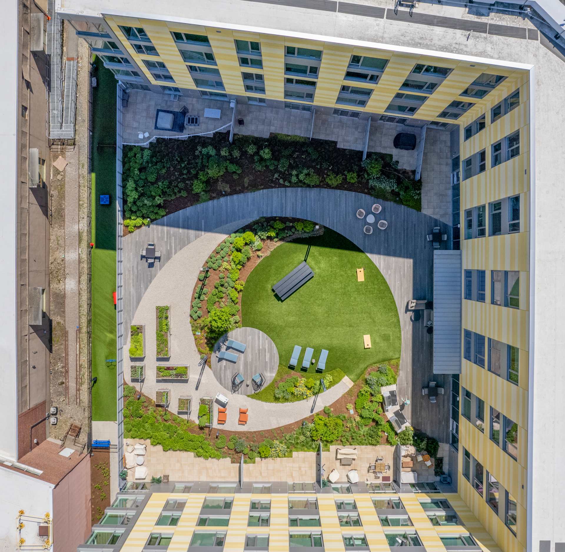 Aerial view of The Harvey courtyard